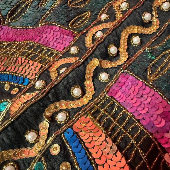 Vintage Laurence Kazar Silk Sequin Blazer – 1980s Art Deco Party Jacket - Picture 9 of 12